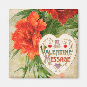 Imán Mensaje vintage del Día de San Valentín, flores de