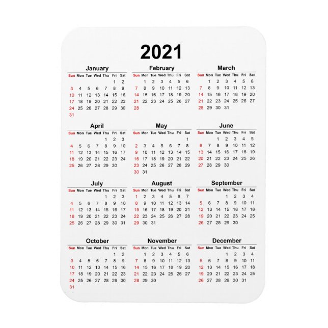 Imán Mensual 2021 Calendario Magnet (Vertical)