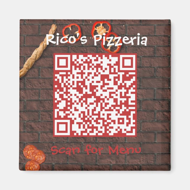 Imán Menú personalizado Pizzeria Código QR (Frente)