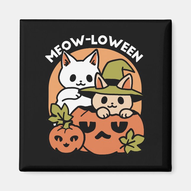 Imán Meow-Loween - Diseño festivo de gatos de Halloween (Frente)
