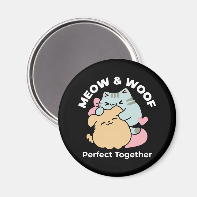 Imán Meow & Woof Perfect Together: Gato y perro delicio (Anverso/Reverso)