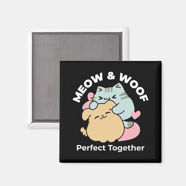 Imán Meow & Woof Perfect Together: Gato y perro delicio (Anverso/Reverso)
