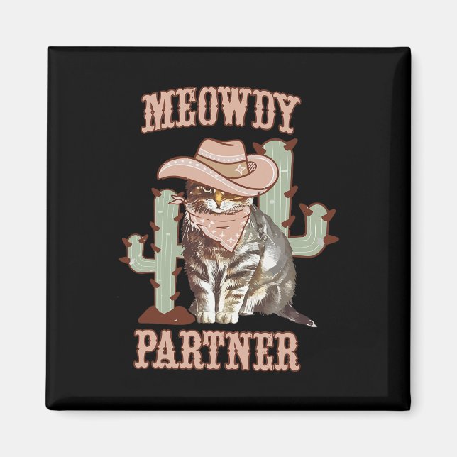 Imán Meowboy Partner Cowboy Cat Western Country (Frente)