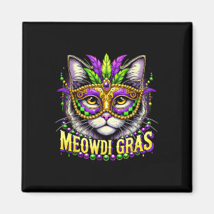 Imán Meowdi Gras Mardi Gras Carnaval Mascota Kitty Meow