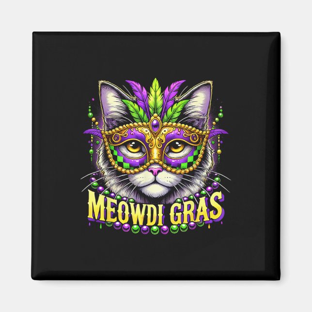 Imán Meowdi Gras Mardi Gras Carnaval Mascota Kitty Meow (Frente)