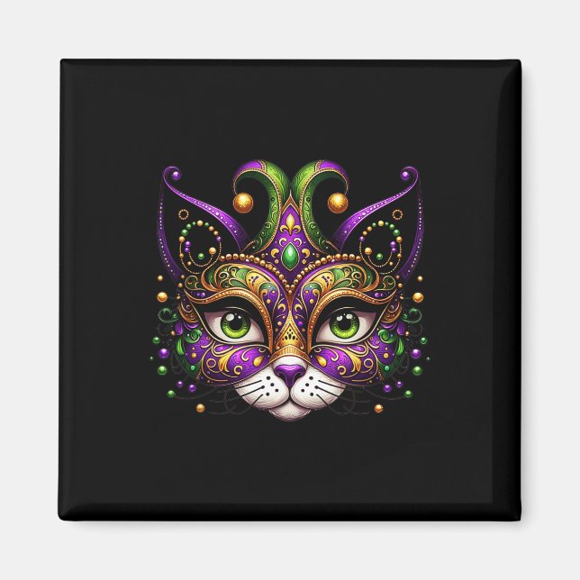 Imán Meowdy Gras Cat Kitten Masquerade Mardi Gras (Frente)