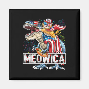 Imán Meowica Cat T Rex Dinosaur 4 De Julio American Fl