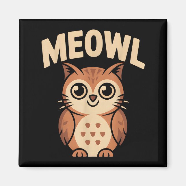 Imán Meowl Cat Owl Hybrid Funny Meme Brain Rot Gen Alph (Frente)