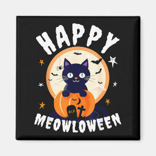 Imán Meowloween Calabazas de Gato Negro Feliz Halloween