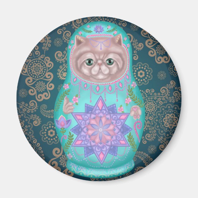 Imán Meowtreshka geométrica (Frente)