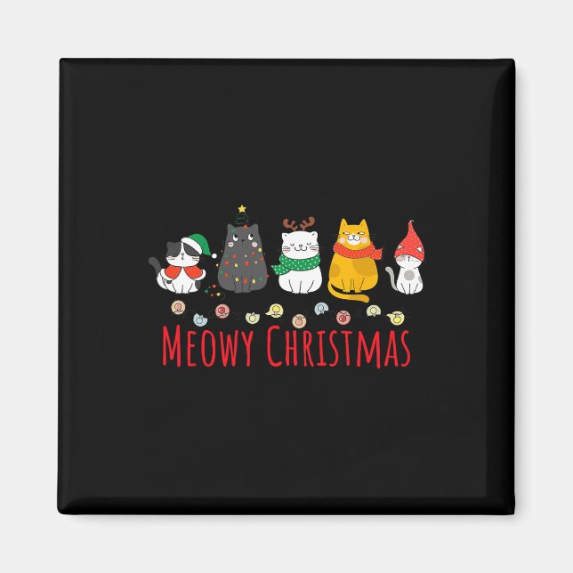 Imán Meowy Catmas Cute Kitten Cat Santa Hat Xmas Holida (Frente)