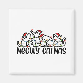 Imán Meowy Catmas Graciosa Temporada de Navidad en Sant