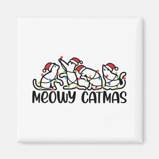 Imán Meowy Catmas Graciosa Temporada de Navidad en Sant (Frente)