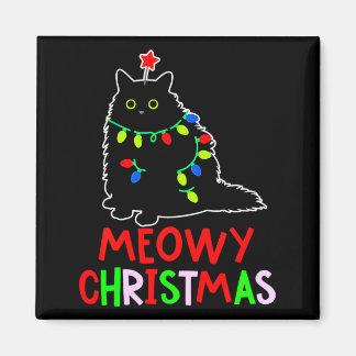 Imán Meowy Christmas Xmas Lights Black Cat Pajamas 
