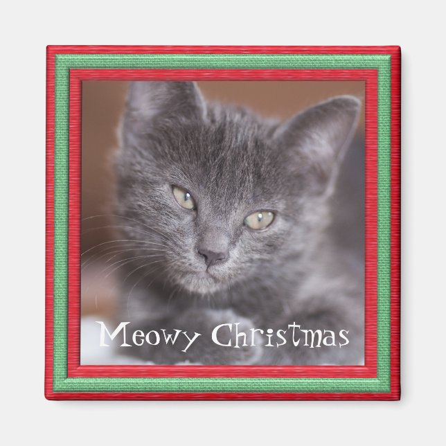 Imán Meowy Navidades enmarcan a Personalizable Kitty (Frente)