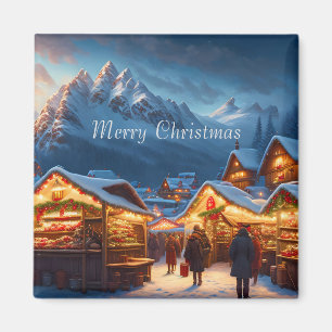 Imán Mercado de navidades en las montañas - personaliza