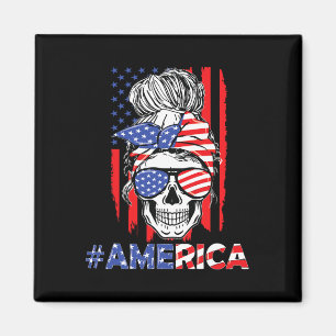 Imán Merica Messy Bun Skull 4 De Julio Bandera American