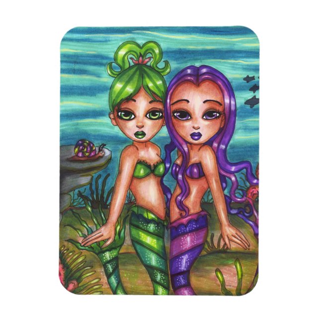 Imán Mermaid Twin Sisters Fantasy cuento de hadas origi (Vertical)