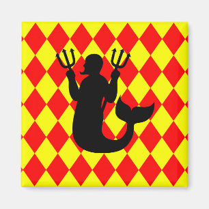 Imán Merman de diamantes rojos y amarillos
