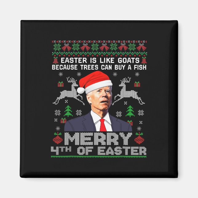 Imán Merry 4th Of Easter Fun Biden Ugly Christmas Men  (Frente)