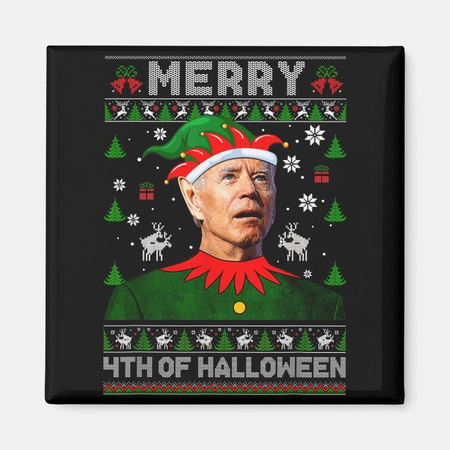 Imán Merry 4th Of Halloween Joe Biden Christmas Ugly Sw (Frente)