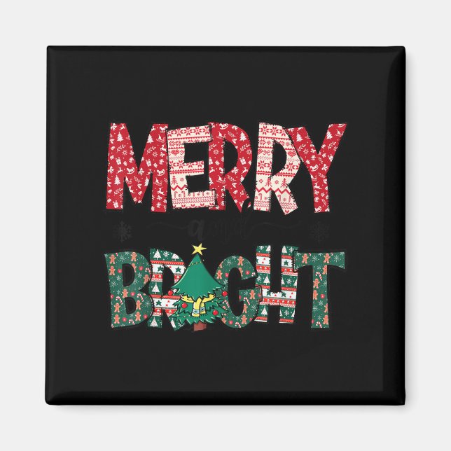 Imán Merry And Bright Holiday Christmas Family  (Frente)