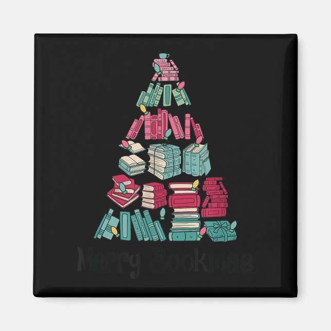 Imán Merry Bookmas Books Ne Tree Funny Reading Lover Ch (Frente)