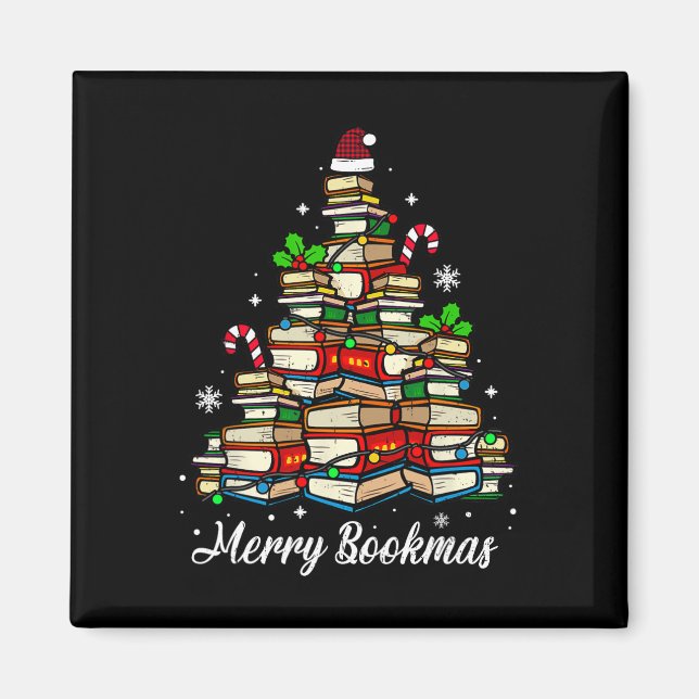 Imán Merry Bookmas Boys Christmas Tree Book Lover Sant (Frente)