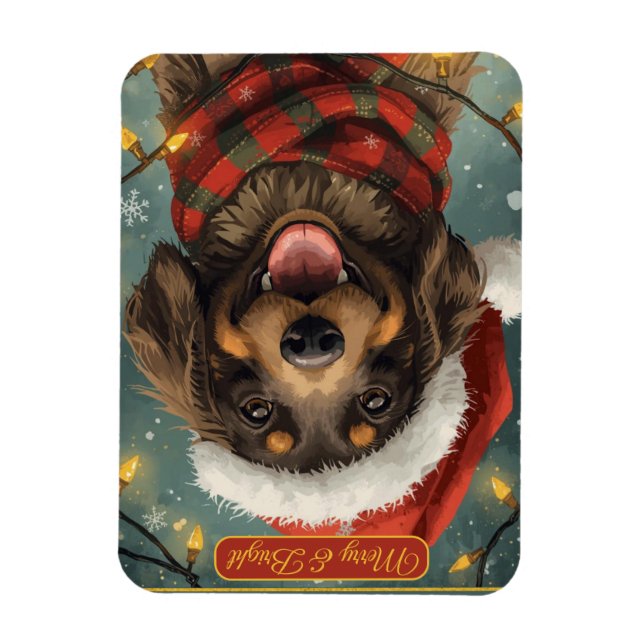 Imán Merry Bright Holiday Dog Postcard (Vertical)