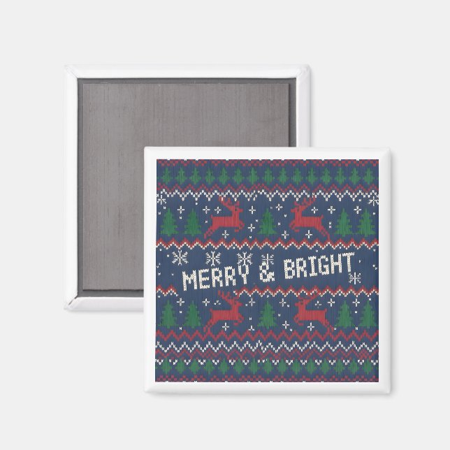Imán Merry & Bright Ugly Christmas Sweater (Anverso/Reverso)