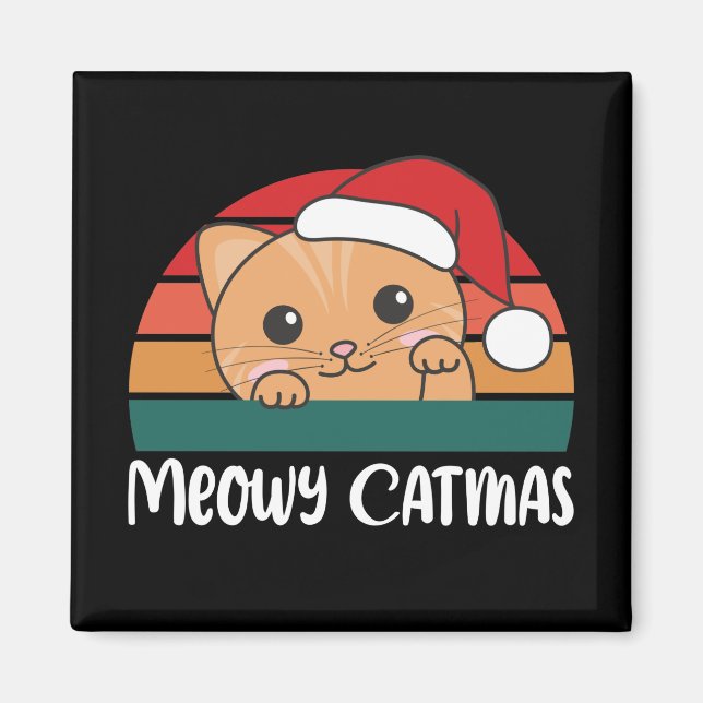 Imán Merry Catmas Funny Cat Navidades Pun Magnet (Frente)