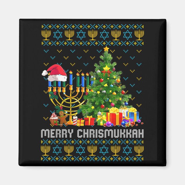Imán Merry Chrismukkah Happy Hanukkah Ugly Sweater Fami (Frente)