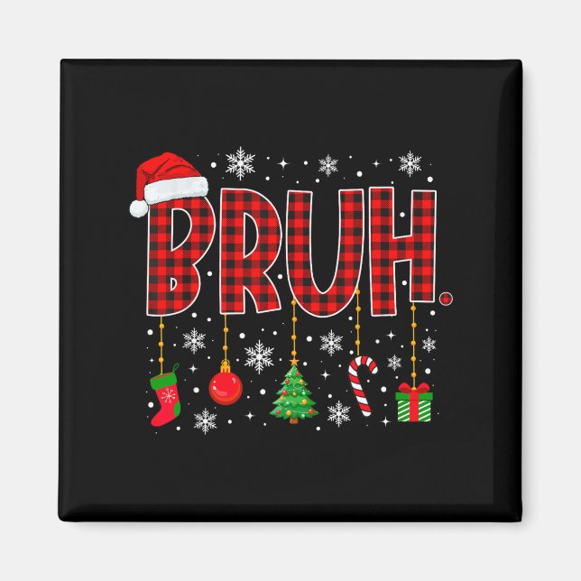 Imán Merry Christmas Bruh Buffalo Plaid Retro Xmas Men  (Frente)