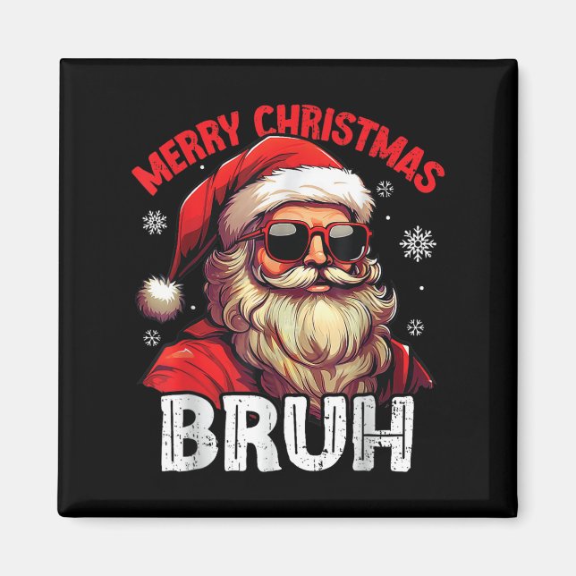Imán Merry Christmas Bruh Funny Santa Claus Retro Men W (Frente)