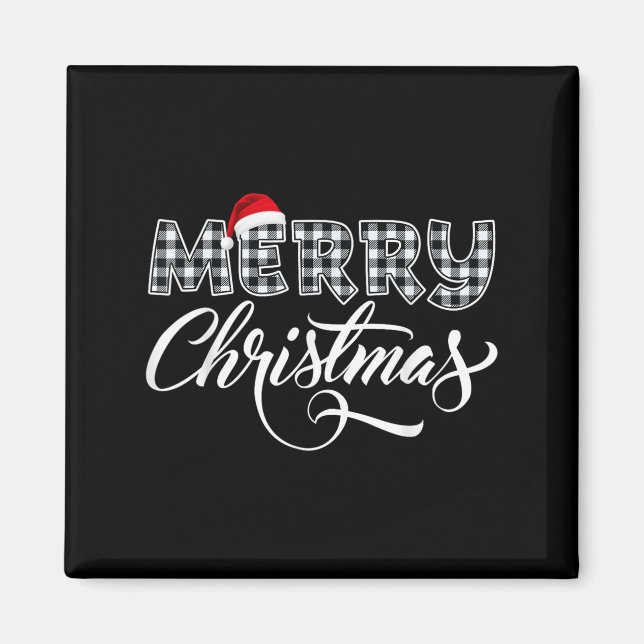 Imán Merry Christmas Buffalo Black And White Plaid For  (Frente)