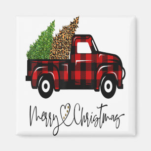 Imán Merry Christmas Buffalo Truck Tree Red Plaid Leopa