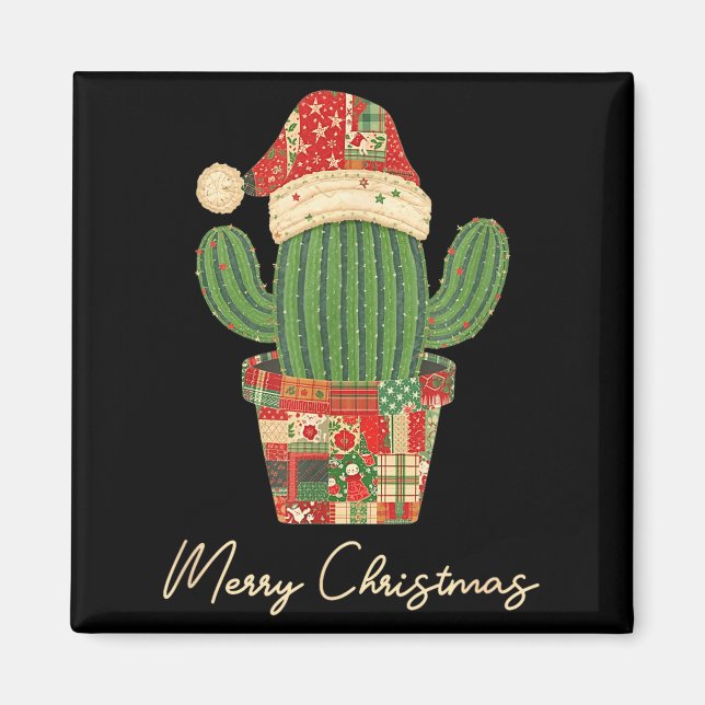 Imán Merry Christmas Cactus Patchwork Quilt  (Frente)