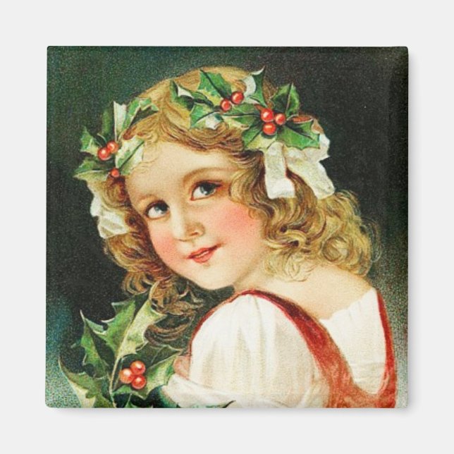 Imán Merry Christmas Chica Vintage Magnet (Frente)