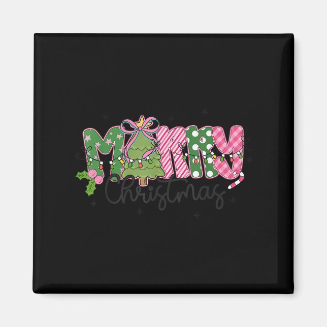 Imán Merry Christmas Coquette Bow Family Xmas Men Women (Frente)