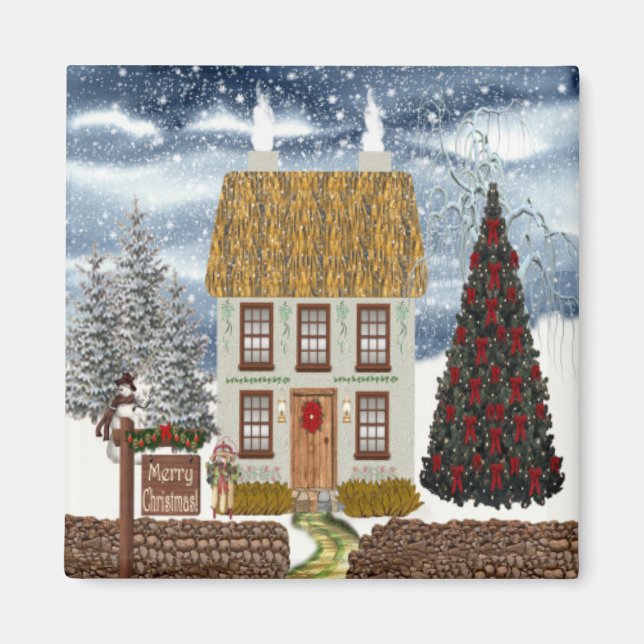 Imán Merry Christmas Cottage Magnet (Frente)