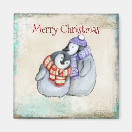 Imán Merry Christmas Cute Cuddling Penguins