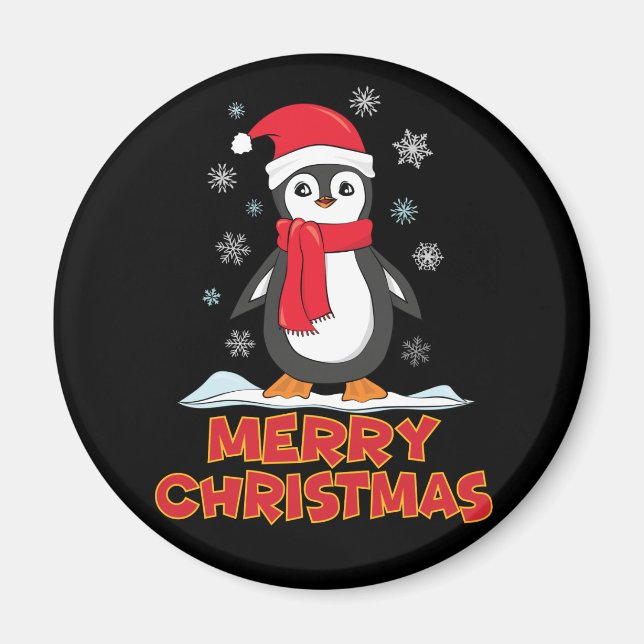 Imán Merry Christmas Cute Penguin (Frente)