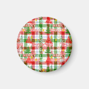 Imán Merry Christmas Decorated Plaid Tartán