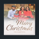 Imán Merry Christmas Faux Gold Purpurina nombre complet<br><div class="desc">Enciende la puerta de tu refrigerador con este lindo imán de Feliz Navidad. Personalizar con su foto y nombre. La Feliz Navidad está en un falso purpurina de oro y de fondo blanco. Consulte nuestra colección de Navidades para ver más colores, incluyendo purpurina plateado, rojo, blanco y negro y blanco....</div>