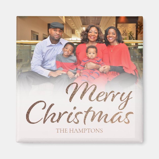 Imán Merry Christmas Faux Gold Purpurina nombre complet (Frente)