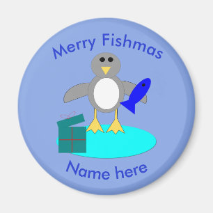 Imán Merry Christmas Fishing Penguin Magnet