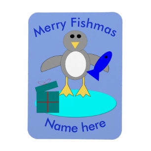 Imán Merry Christmas Fishing Penguin Personalizado Magn