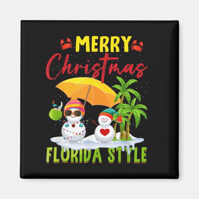 Imán Merry Christmas Florida Style Snowman Summer Vacat (Frente)
