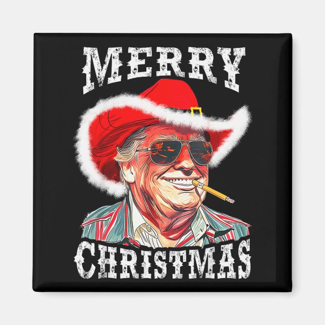 Imán Merry Christmas Funny Trump Western Cowboy Matchin (Frente)