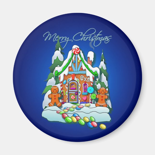Imán MERRY CHRISTMAS GINGERBREAD HOUSE por SHARON SHARP (Frente)
